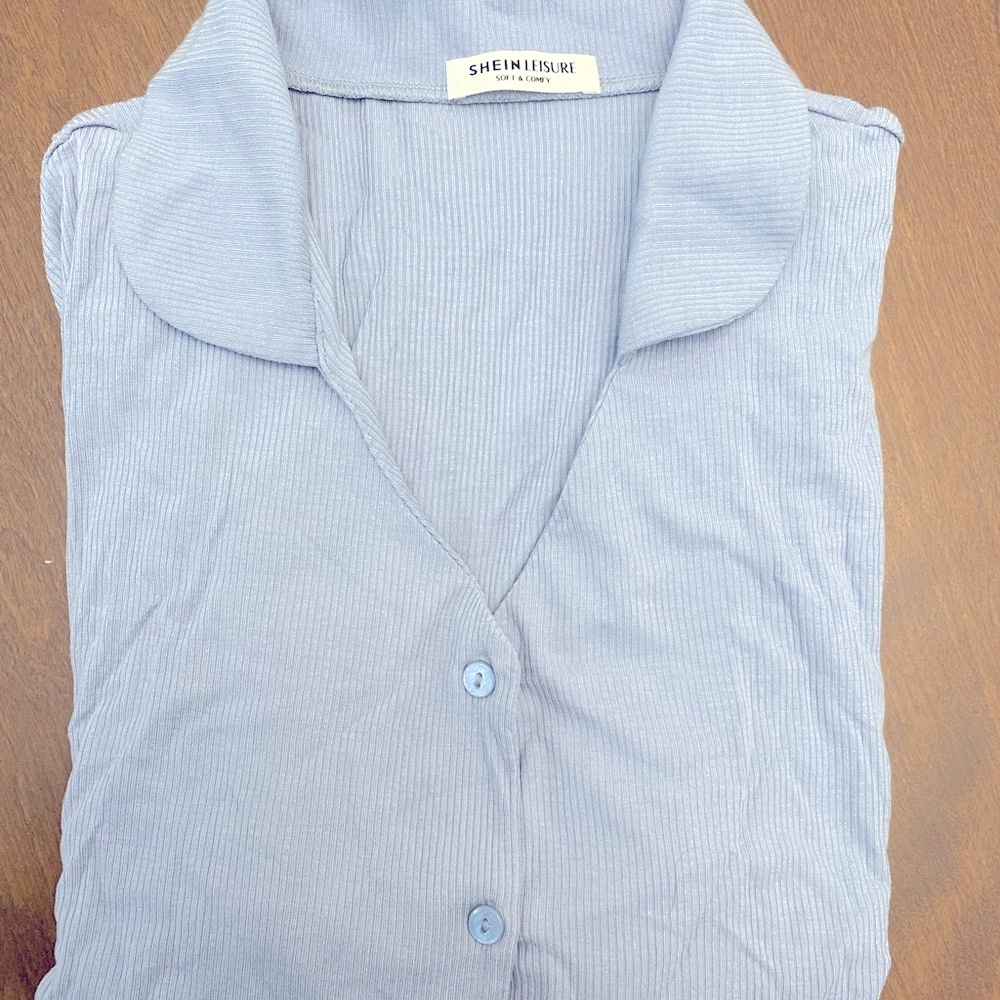 SHEIN Leisure Gray Top and bottoms with a Classic Collared Design